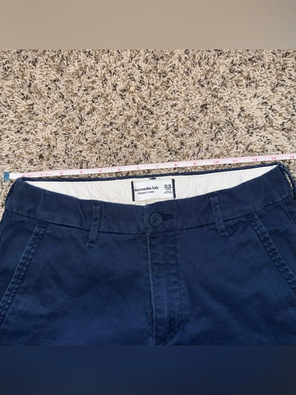 Abercrombie Kids Navy Blue Straight Chino Pants Adjustable Waist Size 15/16 Long